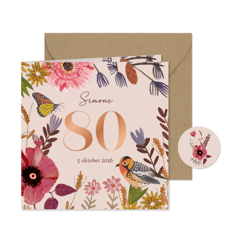 Uitnodiging Feestje 80 Bloemen Botanisch Herfst - Kaartimpressie