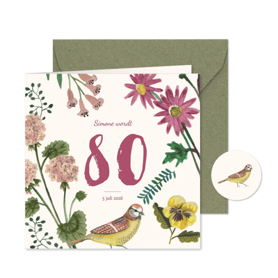 Uitnodiging Feestje 80 Bloemen Botanisch - Kaartimpressie