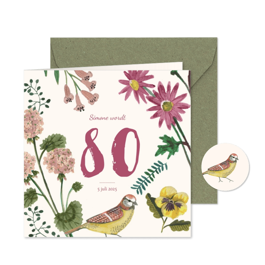 Uitnodiging Feestje 80 Bloemen Botanisch - Kaartimpressie