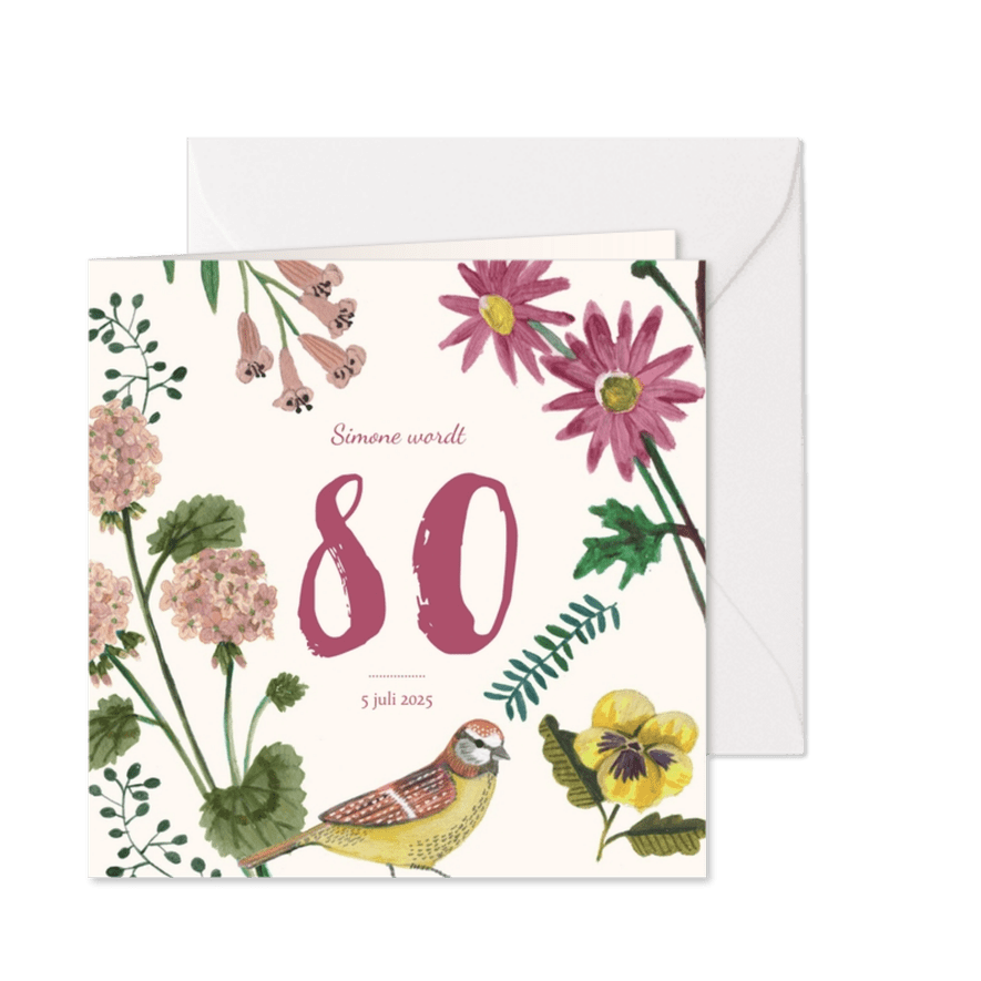 Uitnodiging Feestje 80 Bloemen Botanisch - Kaartimpressie