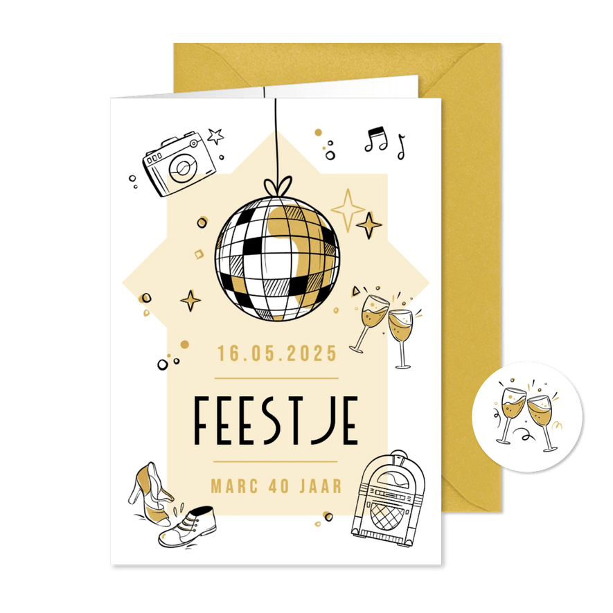 Uitnodiging feestje algemeen verjaardag discobol doodle - Kaartimpressie