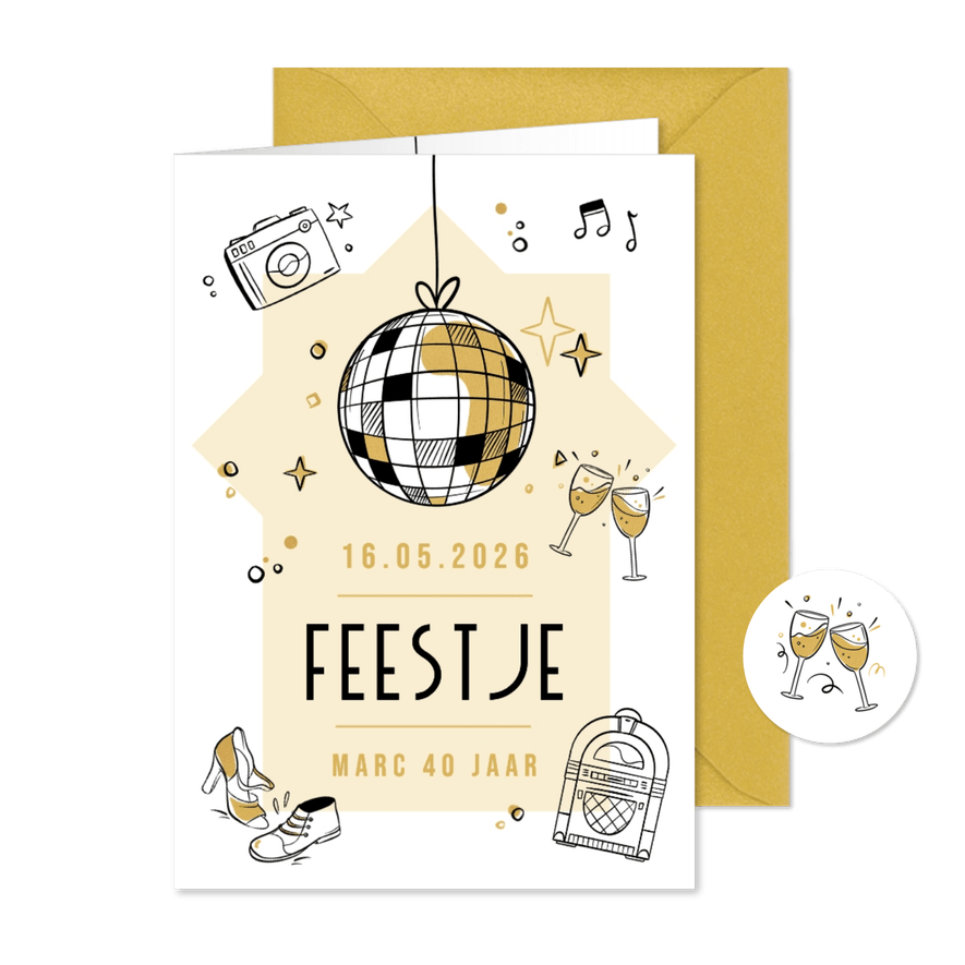 Uitnodiging feestje algemeen verjaardag discobol doodle - Kaartimpressie