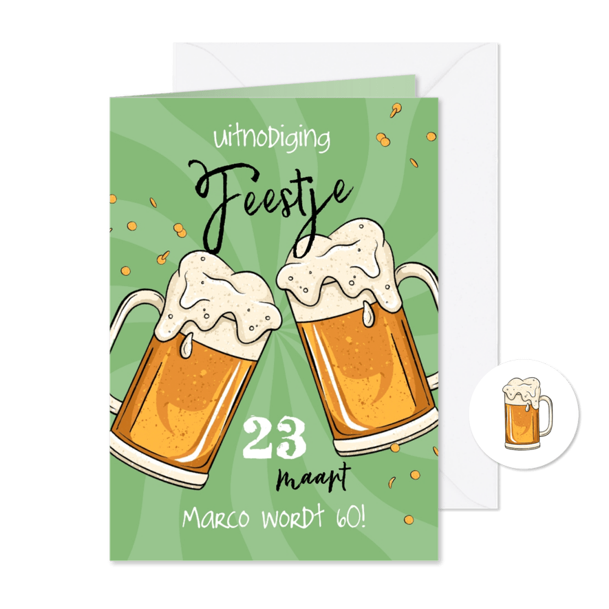 Uitnodiging feestje bier hip confetti - Kaartimpressie