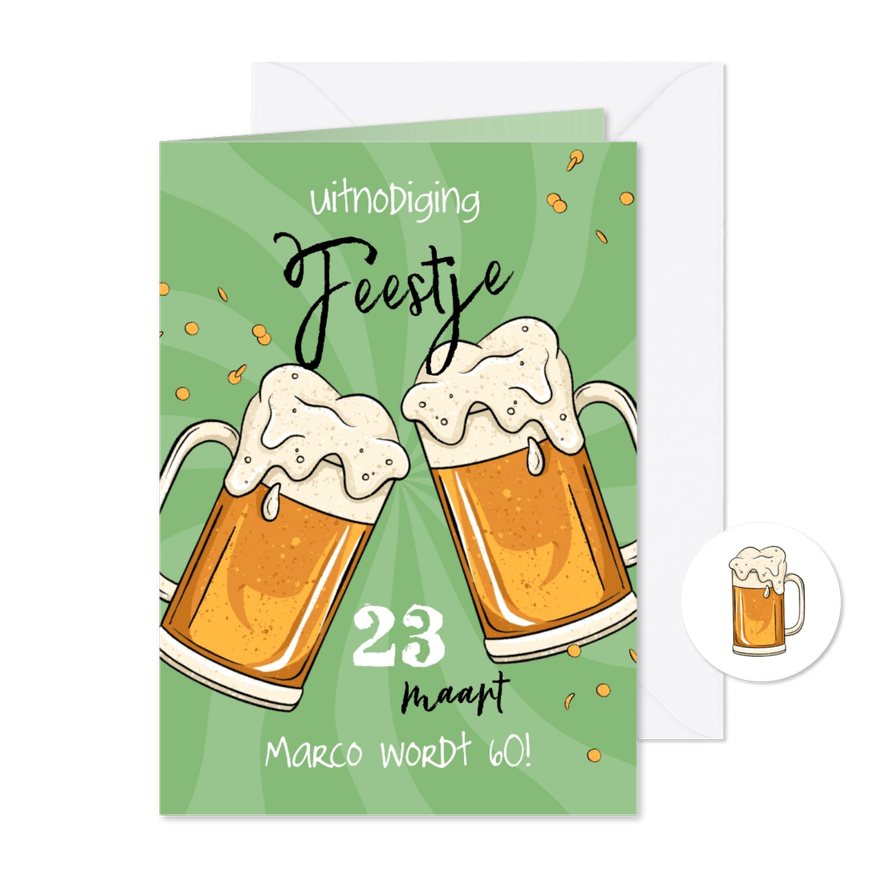 Uitnodiging feestje bier hip confetti - Kaartimpressie