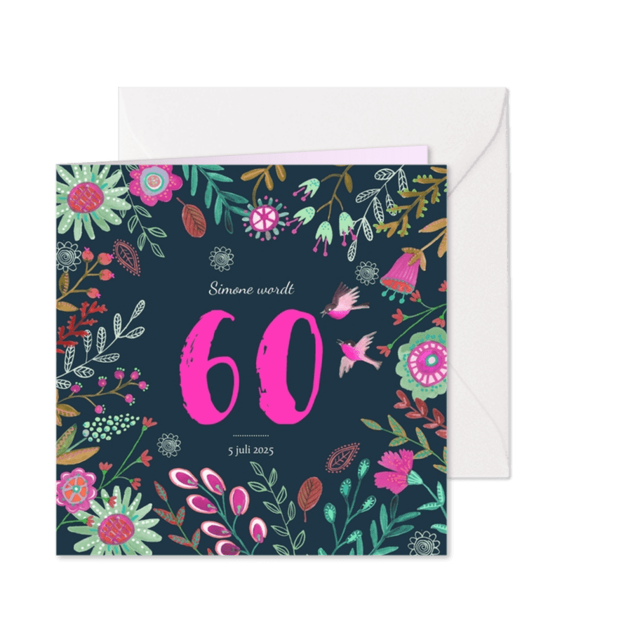 Uitnodiging Feestje Bloemen Botanisch 60 - Kaartimpressie