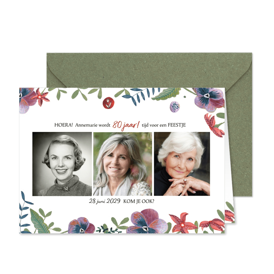 Uitnodiging Feestje Bloemen Botanisch - Kaartimpressie