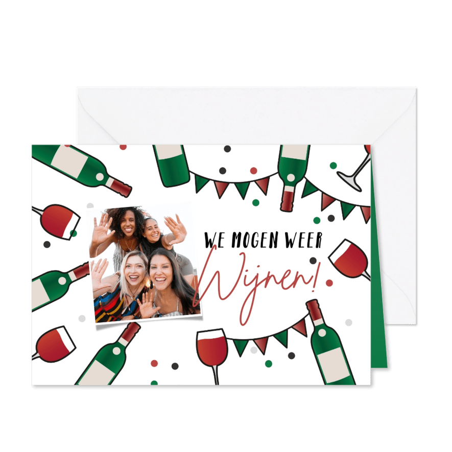 Uitnodiging feestje borrel wijnen cheers we mogen weer - Kaartimpressie