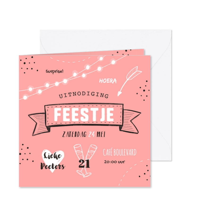 Uitnodiging feestje doodle illustraties - Kaartimpressie