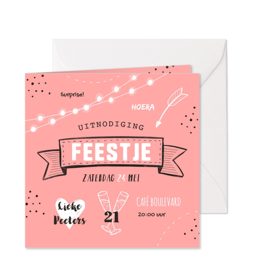 Uitnodiging feestje doodle illustraties - Kaartimpressie