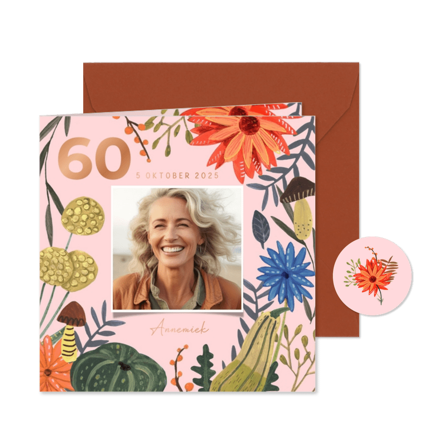 Uitnodiging feestje herfst bloemen - Kaartimpressie