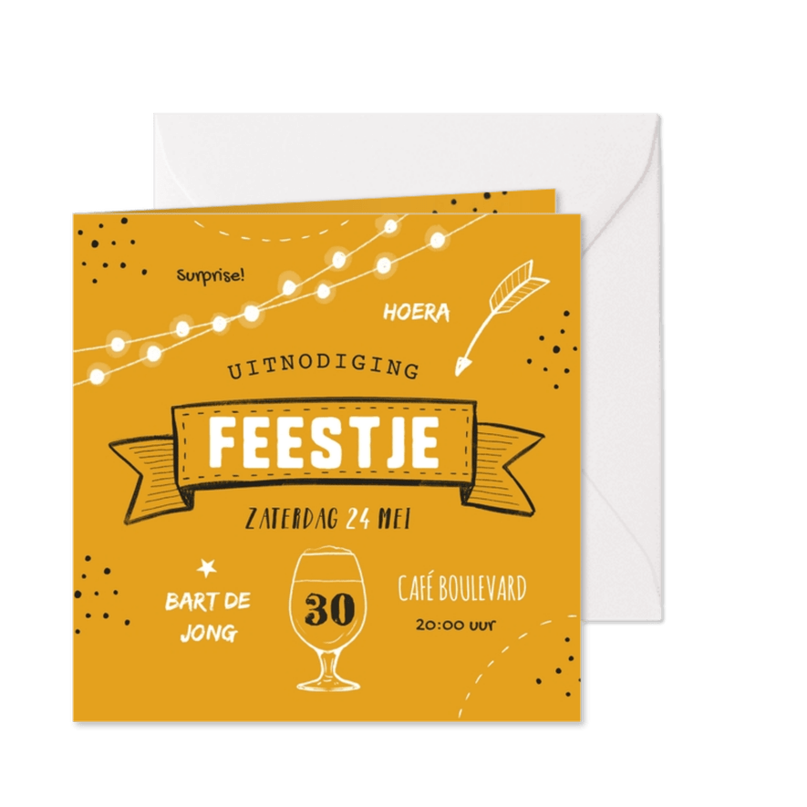 Uitnodiging feestje hip doodle - Kaartimpressie