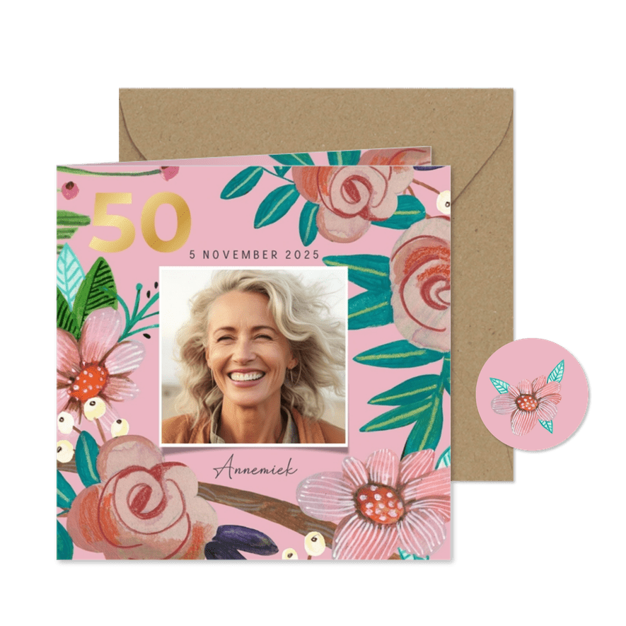 Uitnodiging feestje lente bloemen - Kaartimpressie