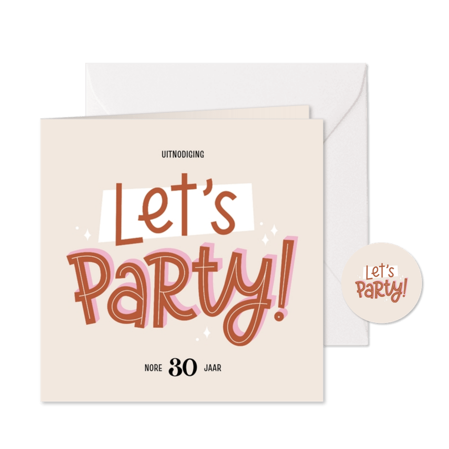 Uitnodiging feestje let's party typografisch - Kaartimpressie