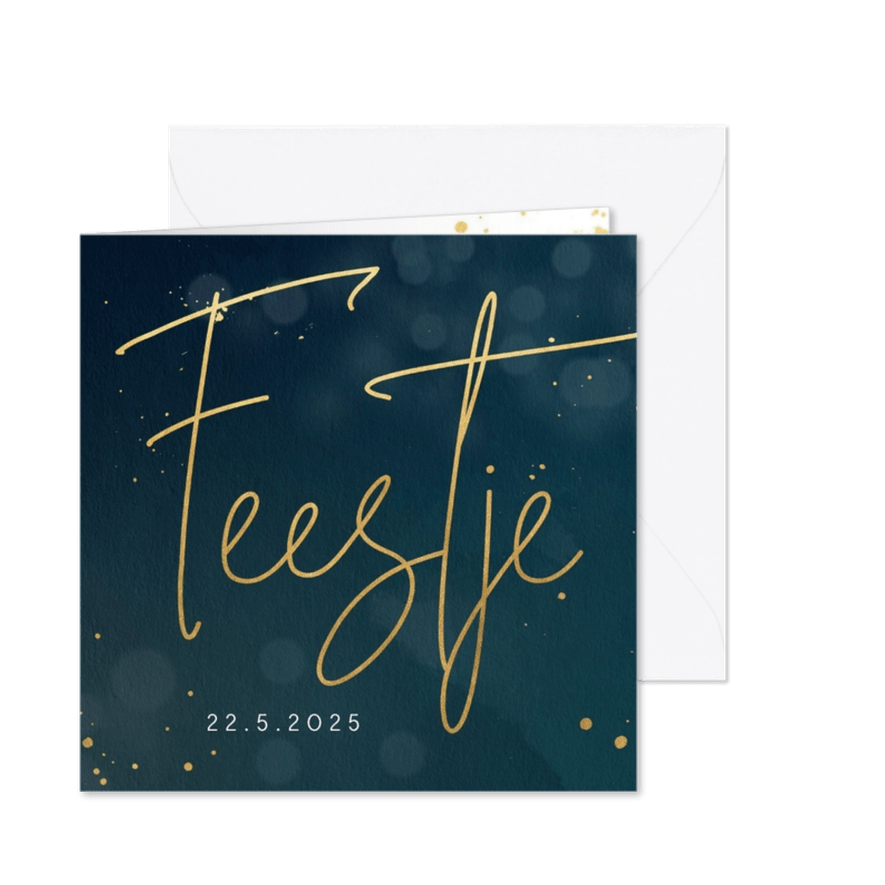 Uitnodiging feestje met goudlook - Kaartimpressie
