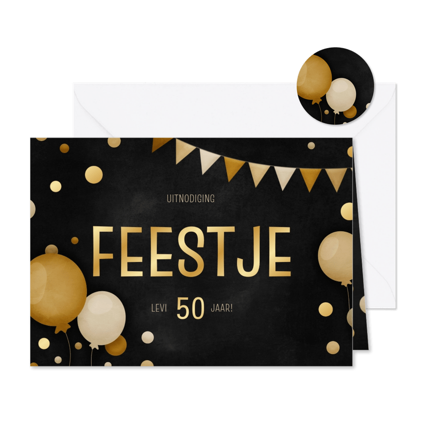 Uitnodiging feestje met slingers ballonnen en confetti - Kaartimpressie