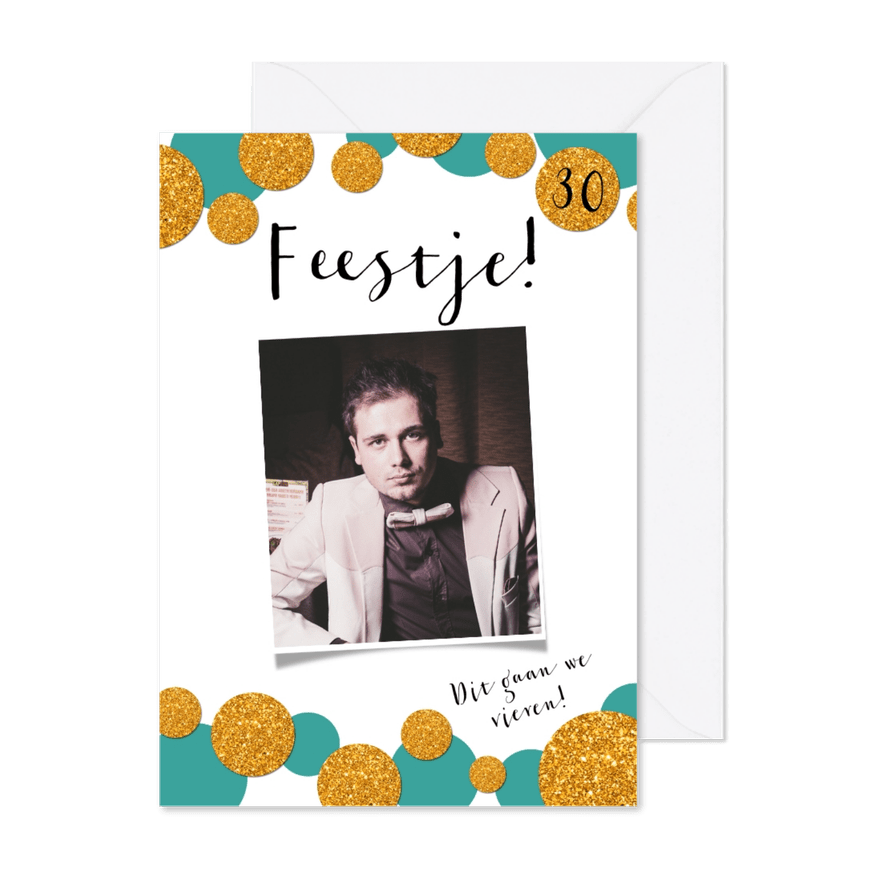 Uitnodiging Feestje! Modern en confetti - Kaartimpressie