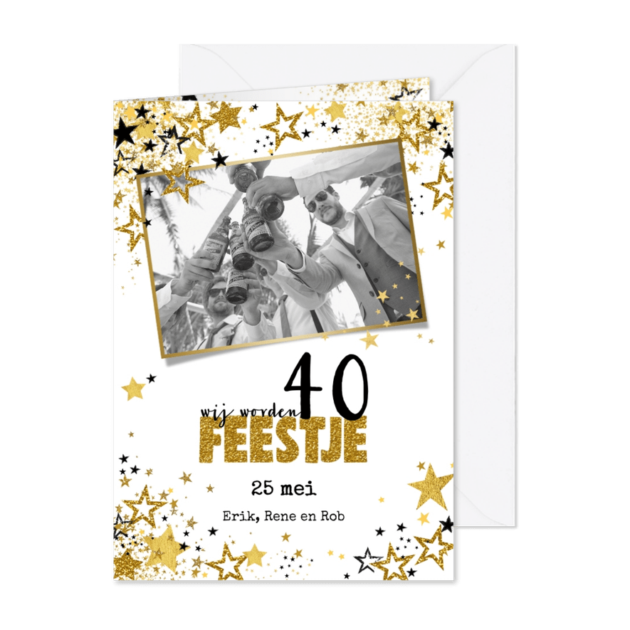 Uitnodiging feestje moderne feestelijke fotokaart  sterren - Kaartimpressie