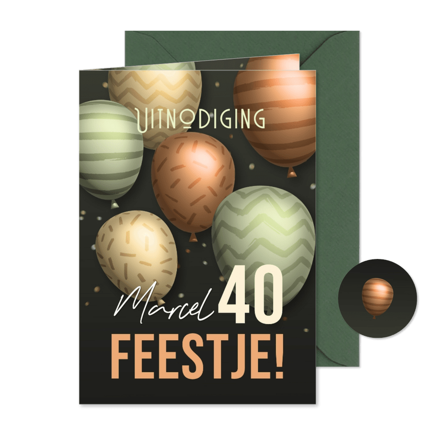 Uitnodiging feestje trendy 3d ballonnen aanpasbare leeftijd - Kaartimpressie