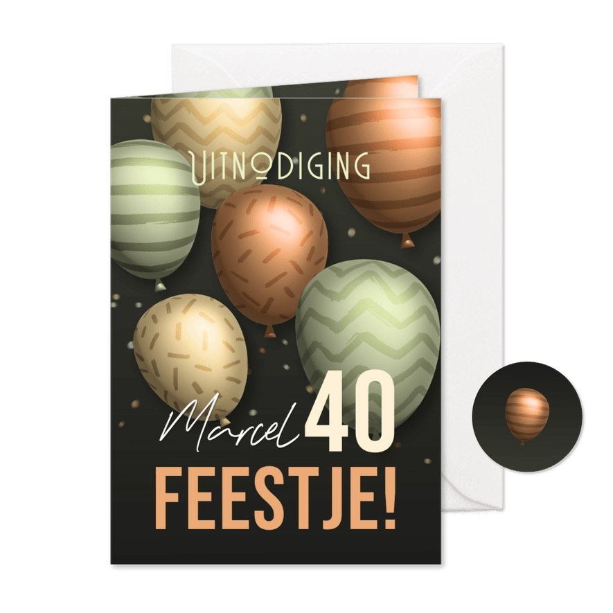 Uitnodiging feestje trendy 3d ballonnen aanpasbare leeftijd - Kaartimpressie