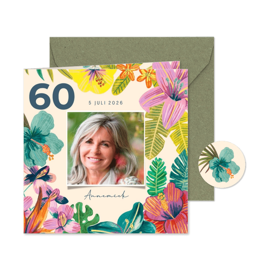 Uitnodiging feestje tropische bloemen - Kaartimpressie