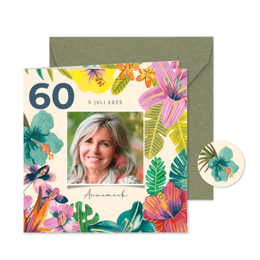 Uitnodiging feestje tropische bloemen - Kaartimpressie