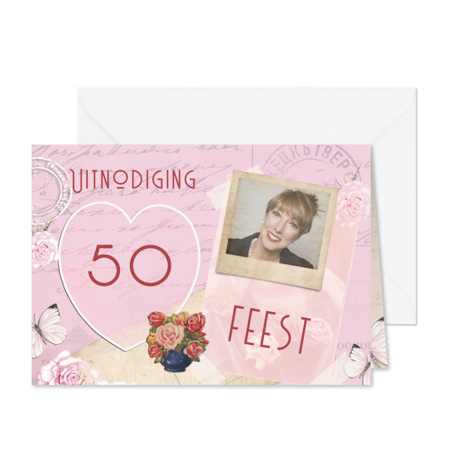 Uitnodiging feestje vintage - Kaartimpressie