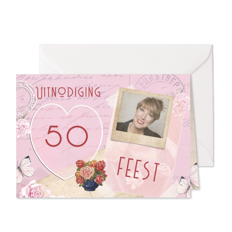 Uitnodiging feestje vintage - Kaartimpressie