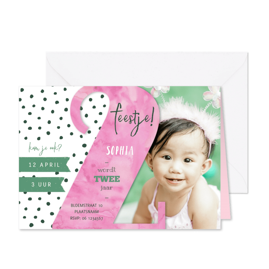 Uitnodiging feestje waterverf 2 jaar - Kaartimpressie