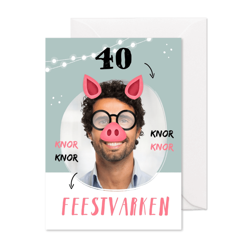 Uitnodiging feestvarken surprise volwassen hip humor - Kaartimpressie