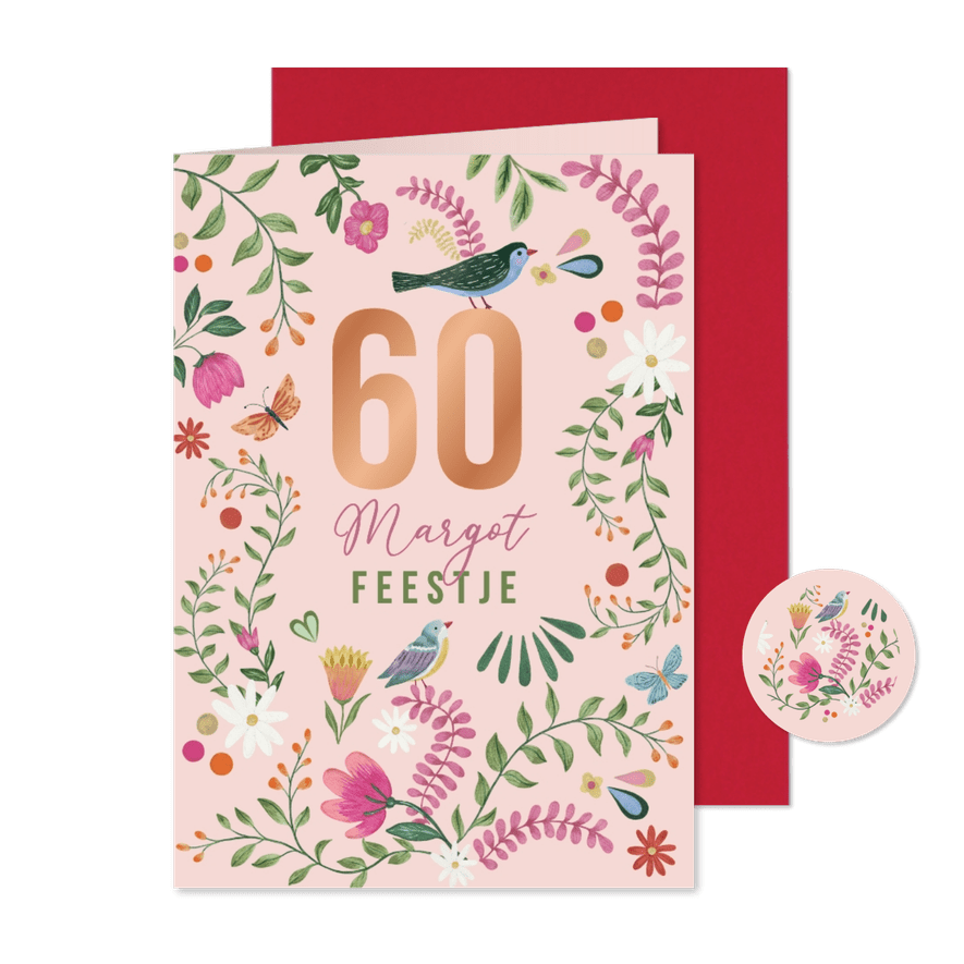 Uitnodiging folk illustraties met bloemen - Kaartimpressie