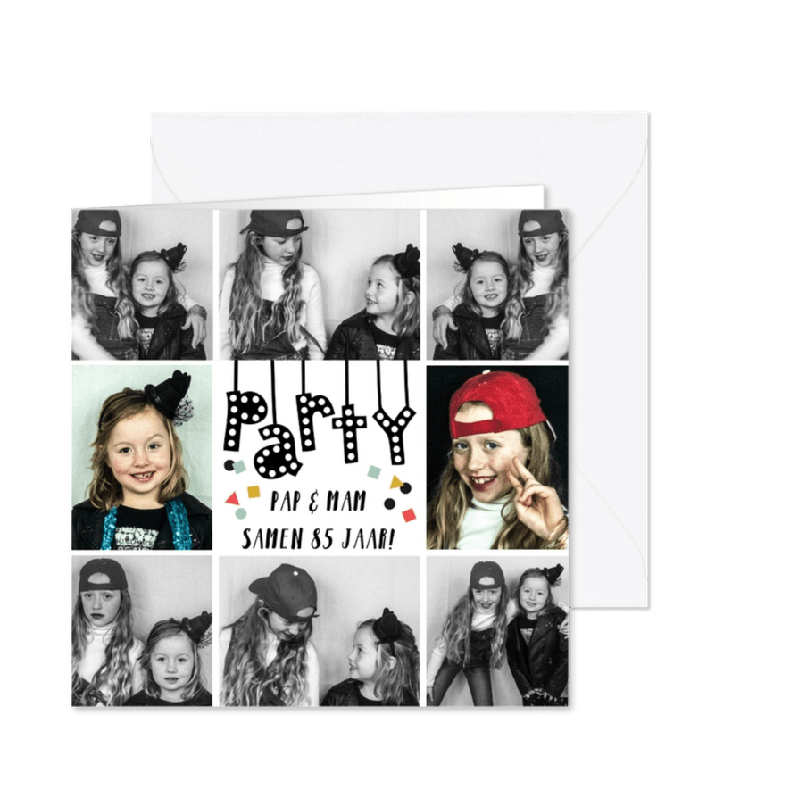 Uitnodiging fotocollage confetti party lampjes letters - Kaartimpressie