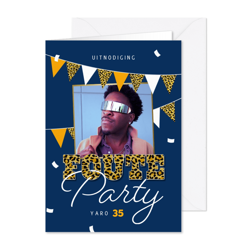 Uitnodiging foute party panterprint foto slingers - Kaartimpressie