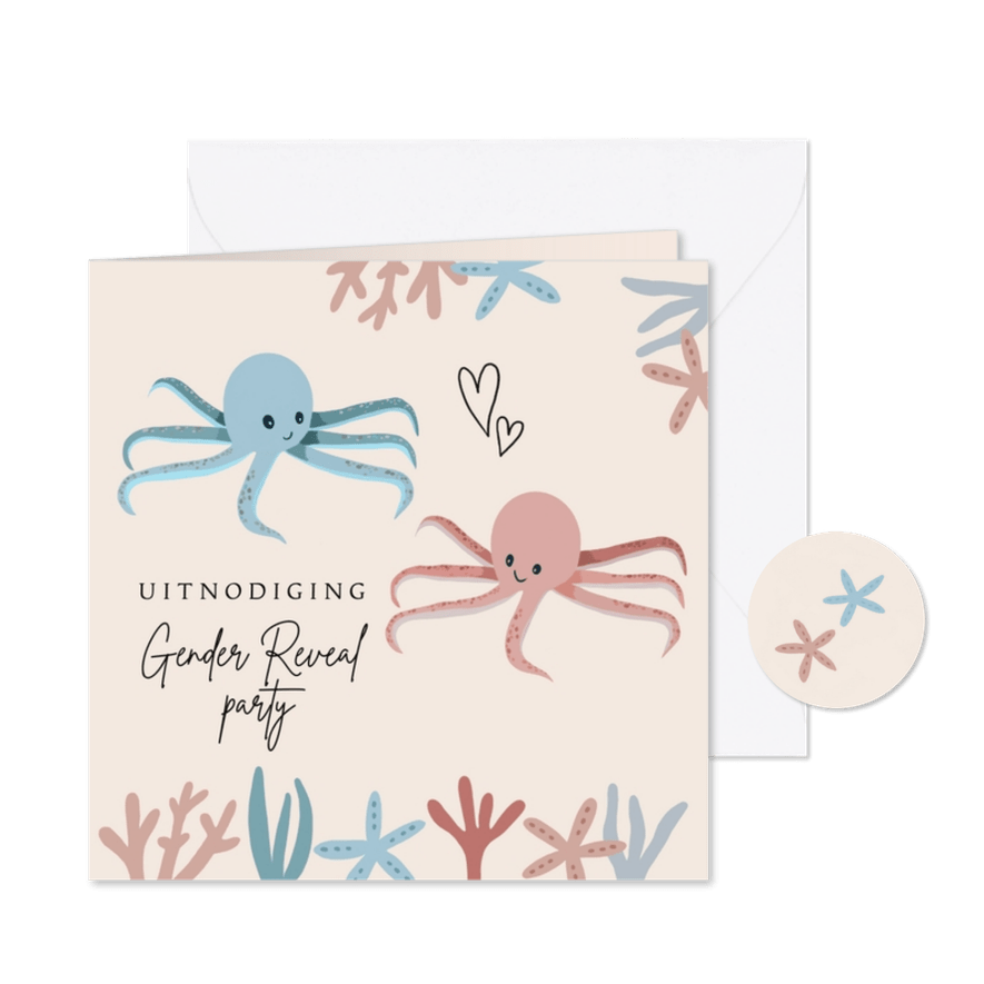 Uitnodiging gender reveal inktvissen - Kaartimpressie