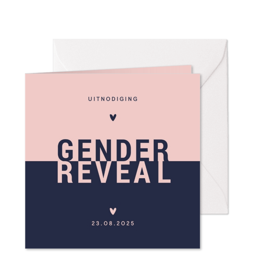 Uitnodiging gender reveal modern typografisch - Kaartimpressie