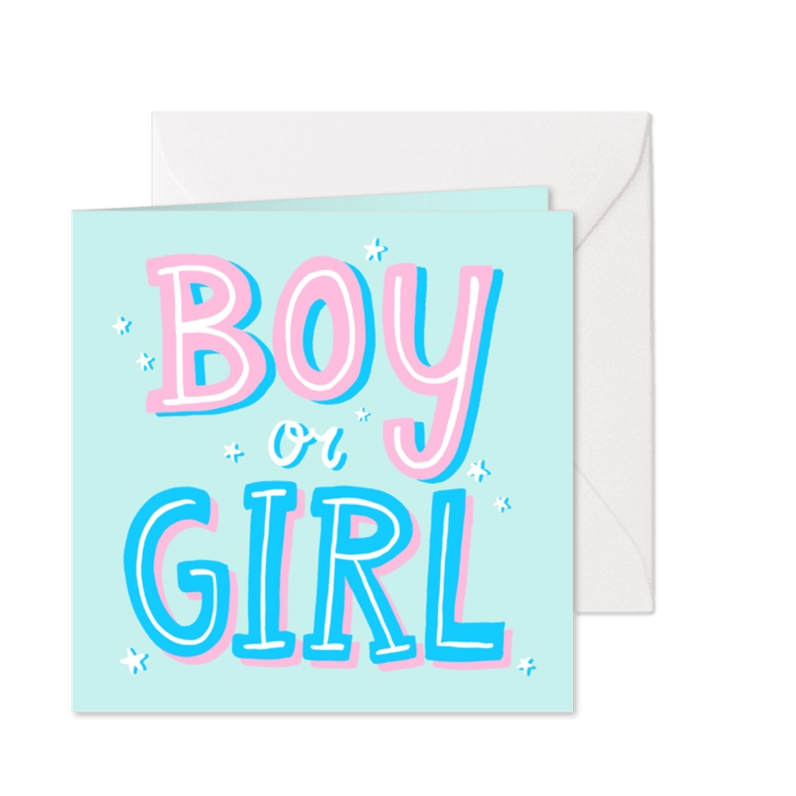 Uitnodiging gender reveal party tekst roze blauw - Kaartimpressie