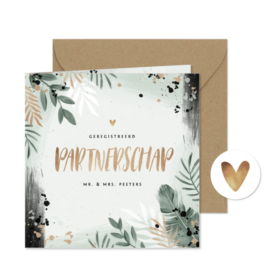 Uitnodiging geregistreerd partnerschap botanisch waterverf - Kaartimpressie