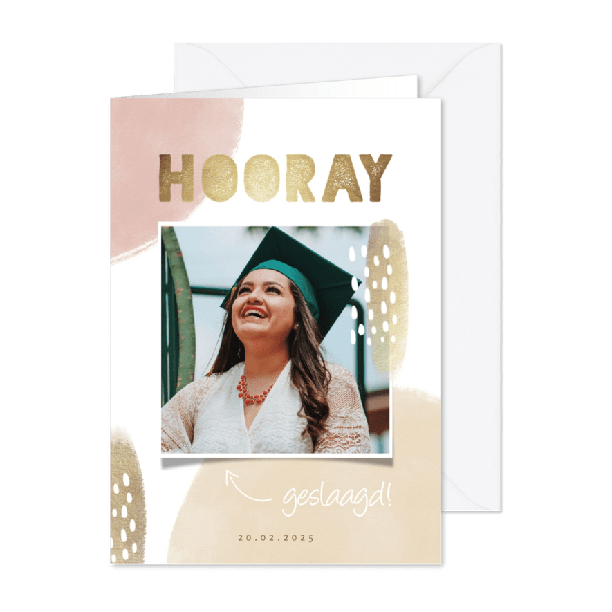 Uitnodiging geslaagd feestje met foto, waterverf en confetti - Kaartimpressie