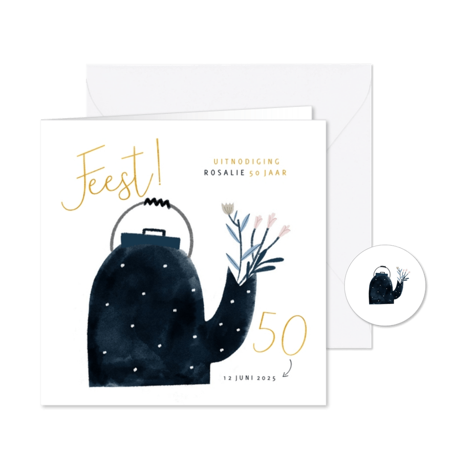 Uitnodiging gouden 50e verjaardagsfeest en illustratie - Kaartimpressie