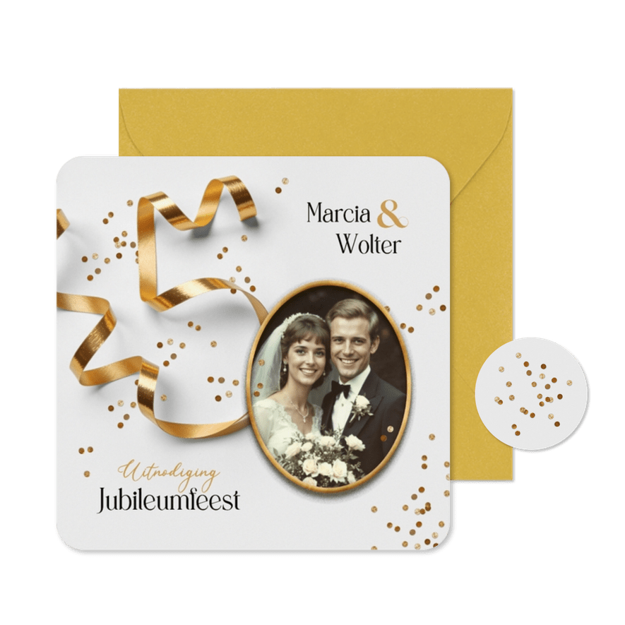 Uitnodiging gouden huwelijk jubileum feest 50 foto trouwdag - Kaartimpressie
