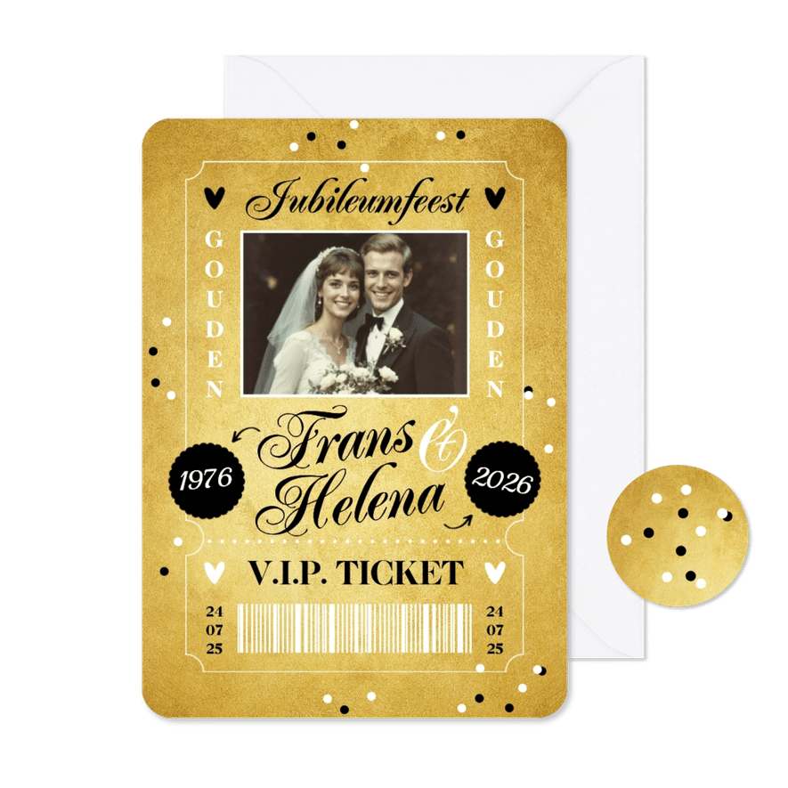 Uitnodiging gouden huwelijk trouwdag 50 jaar ticket - Kaartimpressie