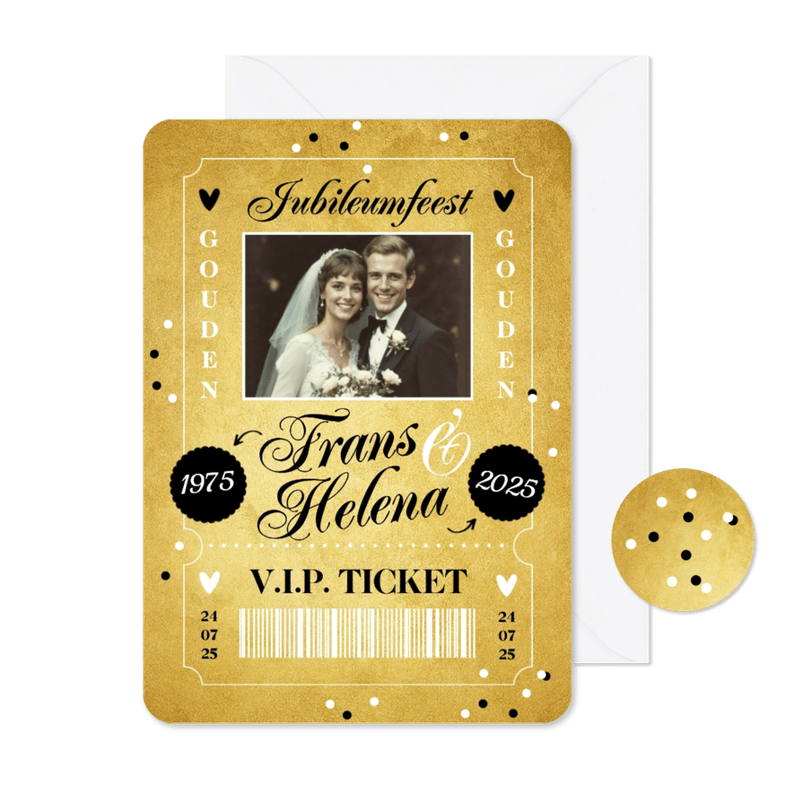 Uitnodiging gouden huwelijk trouwdag 50 jaar ticket - Kaartimpressie