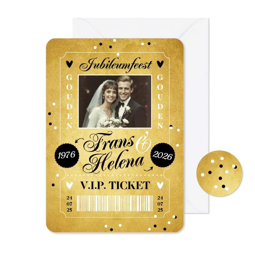 Uitnodiging gouden huwelijk trouwdag 50 jaar ticket - Kaartimpressie