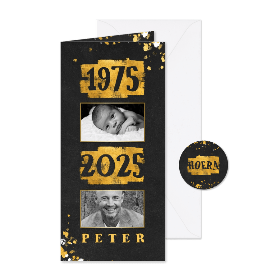 Uitnodiging goudlook 1975/2025 met foto - Kaartimpressie