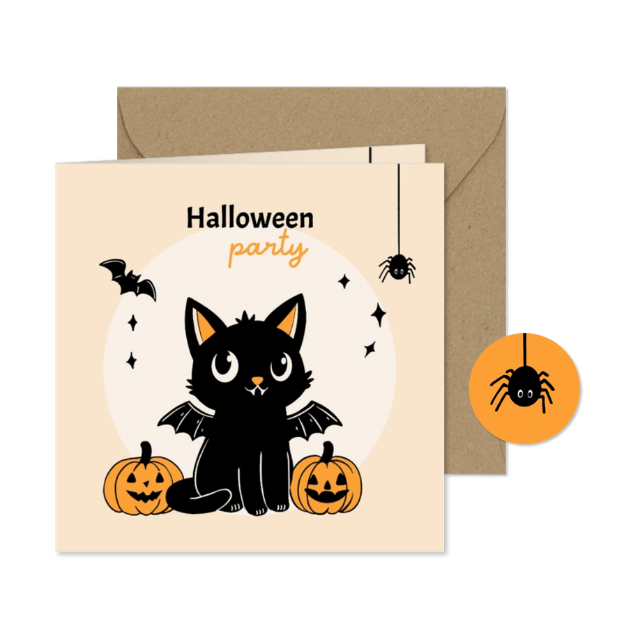 Uitnodiging Halloween feestje met lieve kat - Kaartimpressie