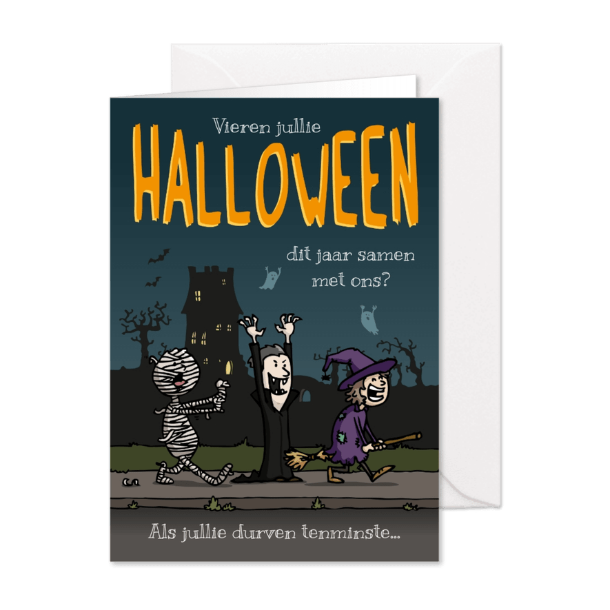 Uitnodiging Halloween kinderen verkleed - Kaartimpressie