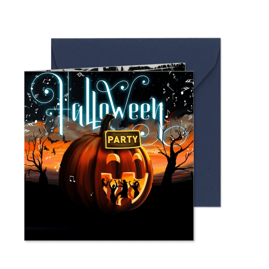 Uitnodiging Halloween Party Dansen In Een Pompoen - Kaartimpressie
