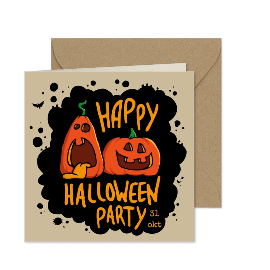 Uitnodiging Halloween Party gekke pompoenen - Kaartimpressie
