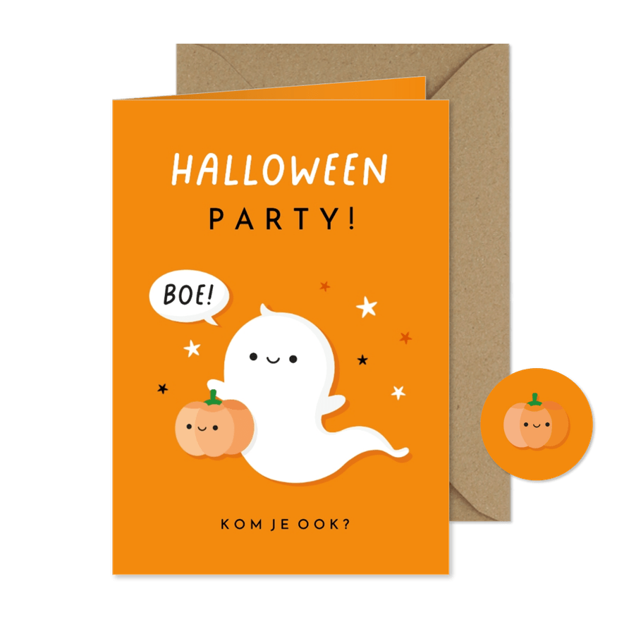 Uitnodiging Halloween party met lief spookje - Kaartimpressie