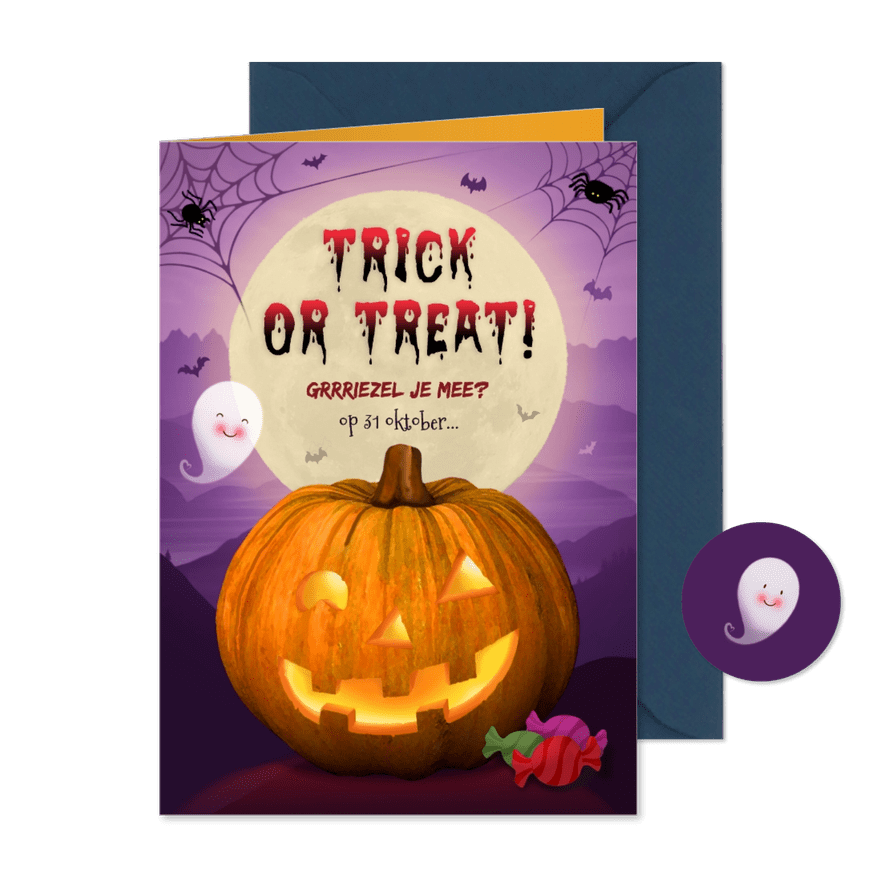 Uitnodiging Happy Halloween trick or treat - Kaartimpressie