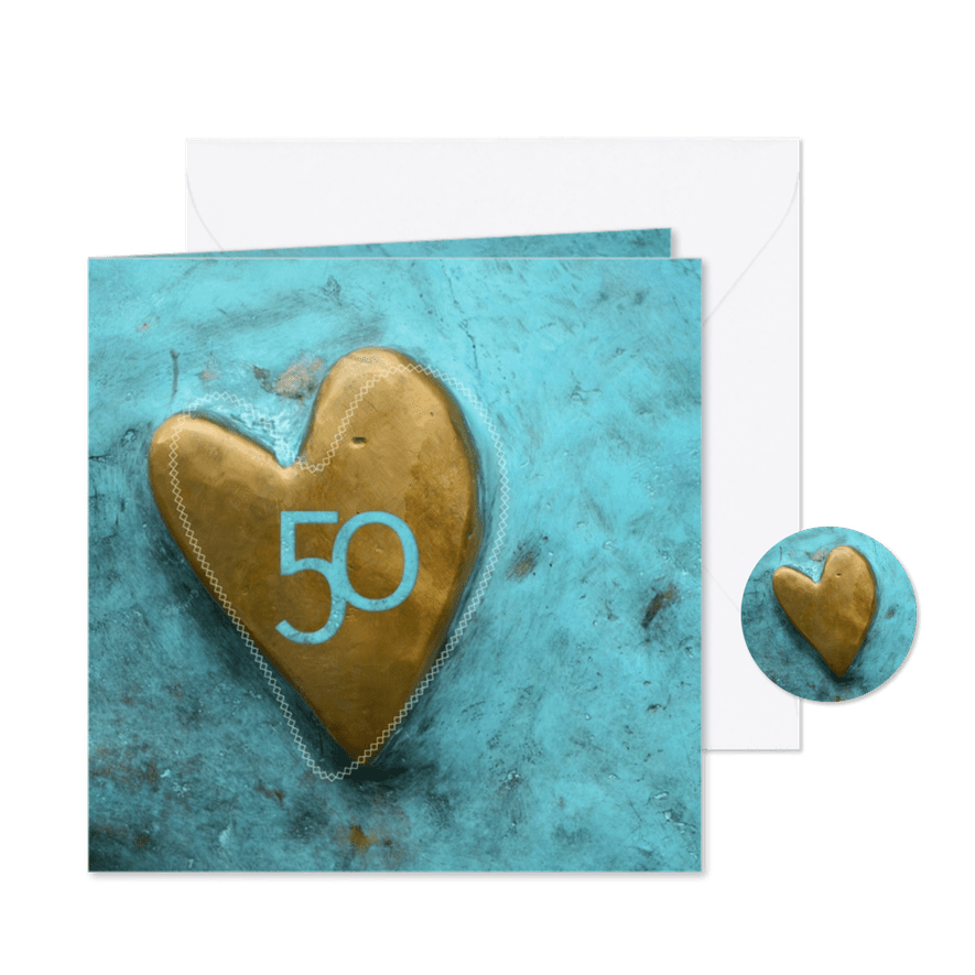 uitnodiging hart turquoise - Kaartimpressie